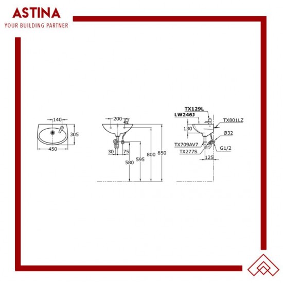 Wastafel Gantung Keramik / Wall Hung TOTO LW 246 JW/F Wastafel Gantung Keramik / Wall Hung TOTO LW 246 JW/F