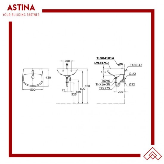 Wastafel Gantung Keramik / Wall Hung TOTO LW 247 CJW/F Wastafel Gantung Keramik / Wall Hung TOTO LW 247 CJW/F