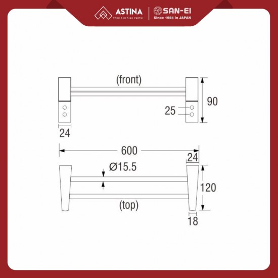 Rak Tempat Handuk Stainless Steel Double Kait SAN-EI PWN532 / Double Towel Holder Rak Tempat Handuk Stainless Steel Double Kait SAN-EI PWN532 / Double Towel Holder