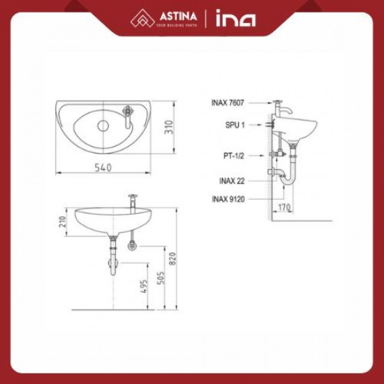 Wastafel Gantung Keramik / Wall Hung INA L10AG White Wastafel Gantung Keramik / Wall Hung INA L10AG White