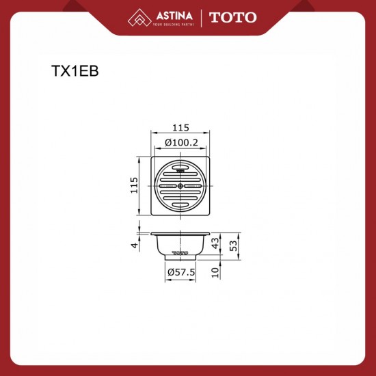 Floor Drain Kotak / Saringan Got TOTO TX1EB Square Plange Floor Drain Kotak / Saringan Got TOTO TX1EB Square Plange