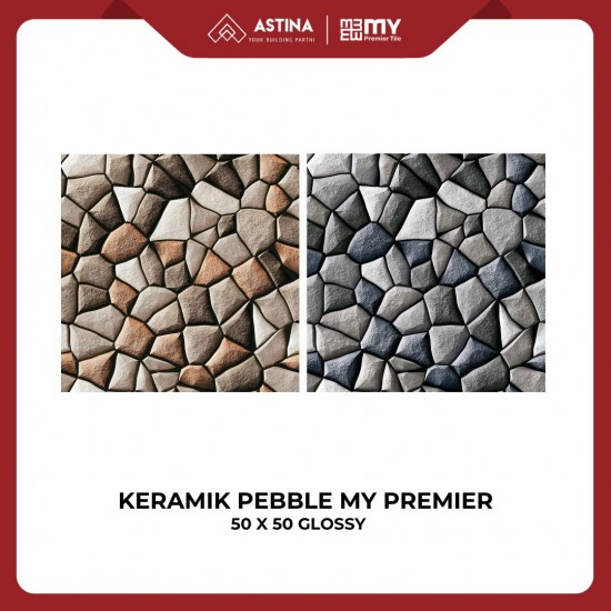 Keramik Motif Batu Pebble Stone My Premier 50 x 50 cm Glossy