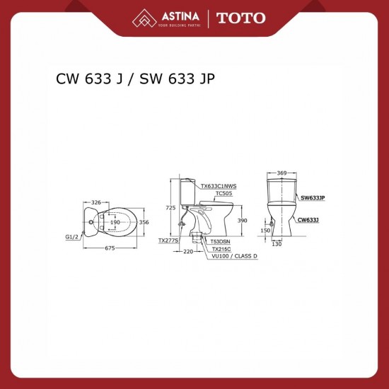 Kloset Duduk TOTO CW633JW/F Tutup TC505 Jarak As 23cm Kloset Duduk TOTO CW633JW/F Tutup TC505 Jarak As 23cm
