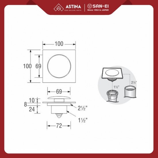 Floor Drain Injak / Saringan Got SAN-EI HN905 Square Floor Drain Injak / Saringan Got SAN-EI HN905 Square