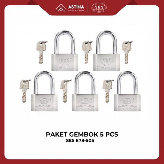 Paket Gembok 5 PCS SES 878-505 A Masterkey SS 50mm Paket Gembok 5 PCS SES 878-505 A Masterkey SS 50mm