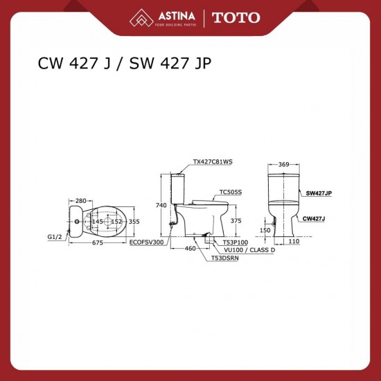 Kloset Duduk TOTO CW427+TC505S Kloset Duduk TOTO CW427+TC505S