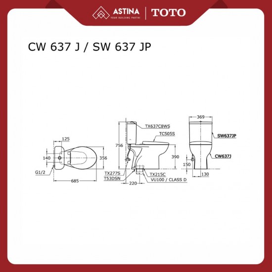 Kloset Duduk TOTO CW637JW/F Kloset Duduk TOTO CW637JW/F